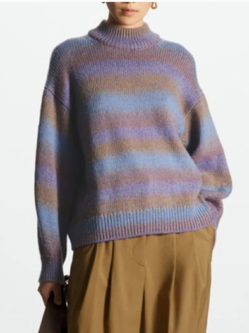 COS Striped Wool Knit Purple Ombré Chunky Mock neck Oversized Sweater XS